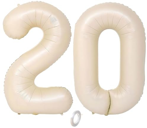 Balorise 40 Zoll Aluminium Luftballon Beige Zahl 20, Helium Unterstützt, Ballon Nummer 0-9, 10-100 (101cm), große Folienballons Dekoration für Geburtstagsfeier, Hochzeit, Jubiläum