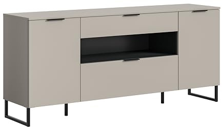 xonox.home – Sideboard Noida 185x80x41 cm in Kaschmir Nachbildung und Schwarz – Modernes Highboard-Sideboard mit Stauraum – stilvoll, geradlinig & vielseitig kombinierbar