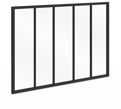 IDMarket - Verrière Atelier 5 vitrages L. 150 x H.108 cm | En métal noir et verre trempé