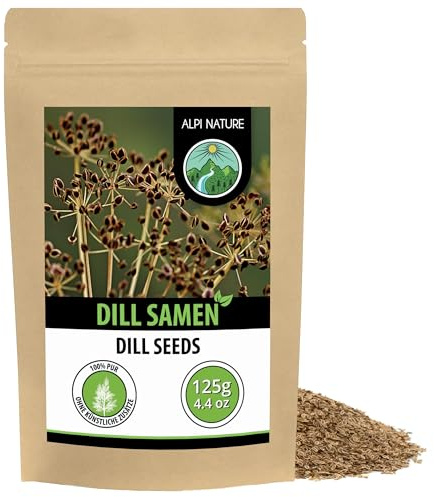 Alpi Nature Dillsamen 125g, Dill Samen ganz | Einlegegewürz für Gurken, ideal für Fisch, Kartoffelgerichten, Salaten, Suppen, Saucen, Kräuterbutter & Gewürzmischungen