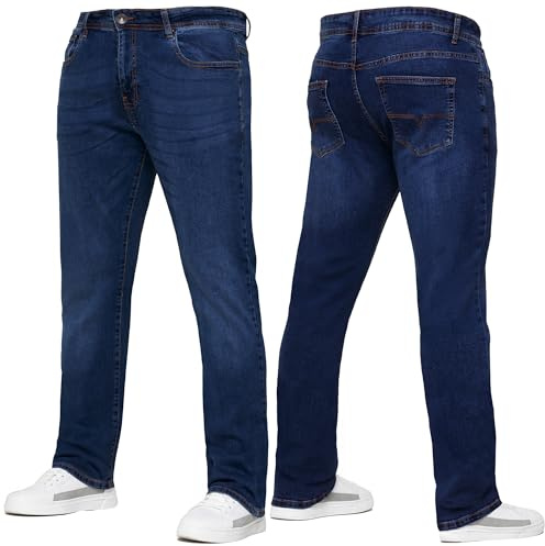 989Zé ENZO Mens Stretch Straight Leg Regular Fit Casual Cotton Classic 5 Pocket Basic Zipper Denim Jeans KZ127 Dark Blue 36W / 30L