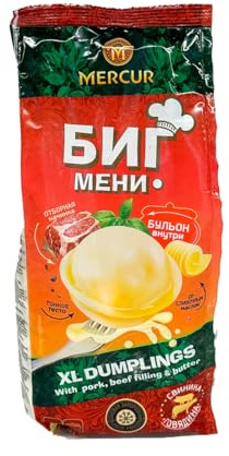 Bigmeni Mercur Pork Beef and Butter Filling Dumplings Traditional Frozen Food from Russia 1kg Pack of 1
