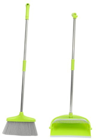 FIXOSHEE Household Broom and Dustpan Kit Stainless Steel Floor Cleaning Tool Indoor Office Lobby Use Compact Storage Green