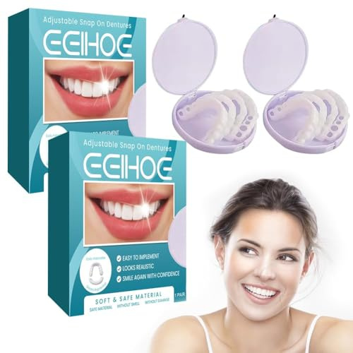 Lot de 2 barrettes de prothèses dentaires souples en silicone pour prothèses dentaires supérieures et inférieures
