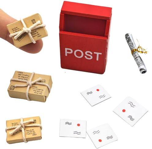 KEPKKU Porta Elfo Natale Kit, Accessori Casa delle Bambole in Miniatura Cassetta Postale Pacchi Mini Set di Decorazioni per Mobili da Giardino, Porta Degli Elfi Natale Accessori per Gnomo in Miniatura