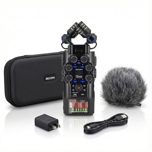 Zoom H6studio 8-Track 32-Bit Float Handy Recorder Bundle with APH-6st Accessory Pack with Hairy Windscreen, Padded Shell Case, AC Adapter & USB C-Kabel (H6s + APH6st Zubehörpack)
