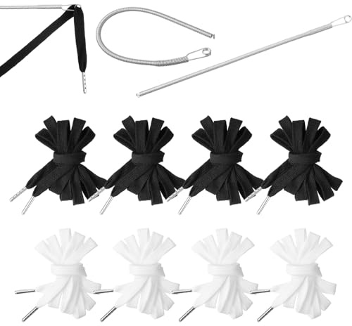 8 Pcs Drawstring Cord with Threader Tool, 55 Inch Replacement Drawstring for Joggers, Universal Cotton Hoodie Strings Drawstrings Cord for Trousers, Hoodie, Sweatshirt, Sweat Pants, (White, Black)