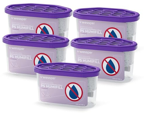 Wessper Deumidificatore, Assorbi Umidità Monouso da 400 ml, Lavenda, Elimina Efficacemente Umidità, Muffa e Funghi, Deumidificatori con Cloruro di Calcio - 5 Pezzas