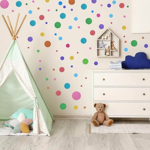161 Stück Wandtattoo Kinderzimmer Mädchen, Wandtattoo Mädchenzimmer, Wandaufkleber für Babyzimmer, Wandsticker Punkte für Kinderzimmer, Bunte Punkte, Babyzimmer Deko
