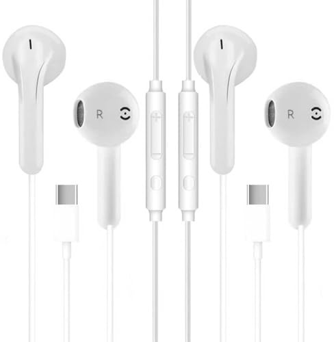 AIOUZ 2 Pack USB C Headphones Wired for iPhone 17 16 15 Pro Max Type C Earphones with Mic for Samsung Galaxy S23 S22 S21 iPad Pro Huawei Google White