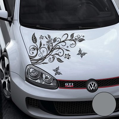 A456 Blumenranke Autoaufkleber + 3 Schmetterlinge 77cm x 50cm grau (Farb-/Größenwahl)
