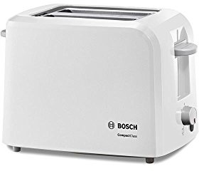 Bosch Compact Class TAT3A011 - Tostador, 980 W, 2 ranuras extra anchas, bandeja recogemigas, color blanco