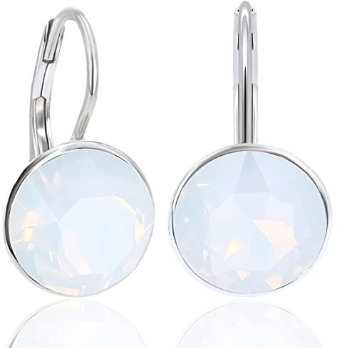 925 Silber-Ohrringe White Opal Kristalle 925 Sterling Silver Klappverschluß NOBEL SCHMUCK