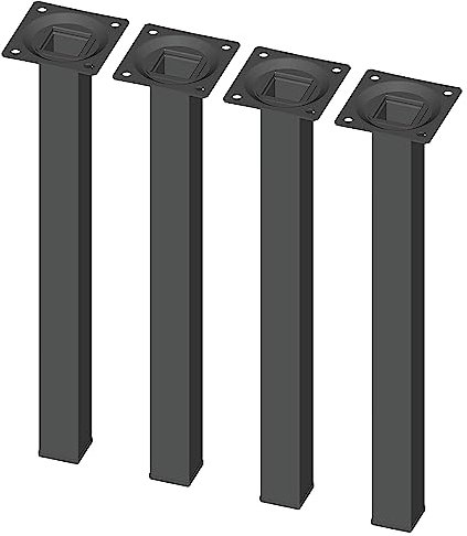 Element System 4 Stück Stahlrohrfüße eckig Tischbeine, Möbelfüße Inklusive Anschraubplatte, 4 Farben, 10 Abmessungen, 30 cm, schwarz, 18133-00299