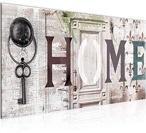 Runa Art Wandbild Home Vintage 1 Teilig 100 x 40 cm Modern Bild auf Vlies Leinwand Mit Spruch Wohnzimmer Beige Braun 503012b