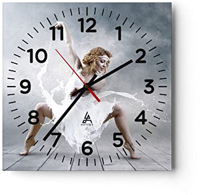 Modern Wanduhr Frau Tänzerin Ballett 30x30cm Quadrat Klein Wand Uhr Glas Analog Zimmeruhren Küche Büro Wohnzimmer Glasuhr Wall Clock Dekoration Design Wanddekoration Küchenuhr C4AC30x30-2665