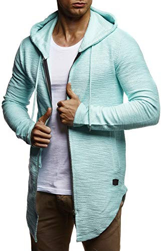 Leif Nelson Herren Sweatjacke mit Kapuze Slim Fit Baumwolle-Anteil Basic Männer Hoodie-Cardigan Langarm Jungen Schwarze Kapuzenjacke für Winter Sommer LN6301 Mint Medium