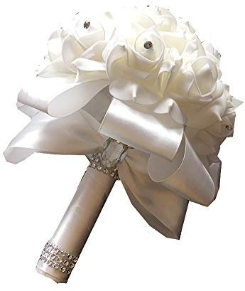 Ulalaza Hochzeitsstrauß mit Blumen Crystal Roses Pearl Brautjungfer Hochzeitsstrauß Braut Kunstseidenblumen