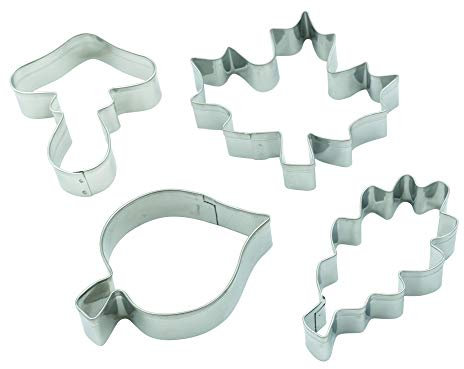 BekkiB 8804012 4er Set Blätter Pilz Ahorn Eiche Linde Ausstecher Ausstechform Blatt Deko Keks