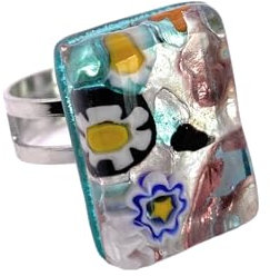 Bague réglable en verre de Murano - Taille unique - Avec boîte cadeau et certificat d'authenticité