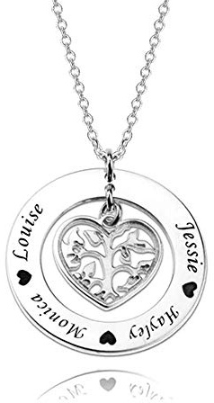 LONAGO 925 Sterling Silver Personalised Tree of Life Necklace Custom Name Heart Shaped Family Tree Pendant Necklace Jewelry