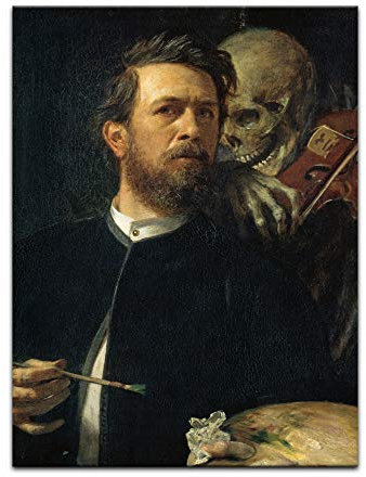 Kunstdruck Poster - Arnold Böcklin Selbstbildnis mit fiedelndem Tod 40x60 cm ca. A2 - Alte Meister Bild ohne Rahmen