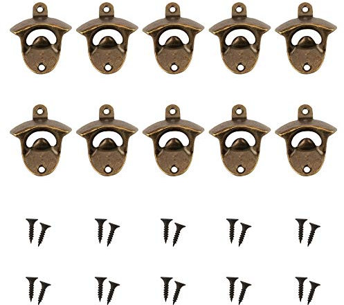 10pcs Bottle Opener Wall Mounted Beer Soda Wine Opener for Cafe Bars Restaurant Kitchen Bartender (Bronze)