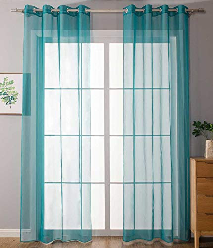 2er Set Ösenvorhänge Transparent »Uni« Gardine HxB 145x140 cm Türkis Stores Vorhang Ösen Bleibandabschluß Wohnzimmer, 20332-cn2