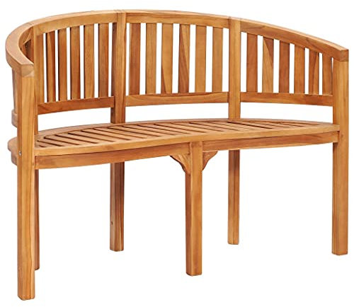 TEWTX7 Massivholz Teak Bananenbank 2-Sitzer Gartenbank mit Rückenlehne Sitzbank Holzbank Parkbank Terassenbank Balkonbank Gartenmöbel 120 x 52 x 86 cm