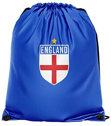 Boys Retro England Flag Badge Drawstring Bag - Football Back to School Gift Footy Soccer PE Kit Boot Bag for School Boy - English Tournament Sack, Royal Blue, One Size