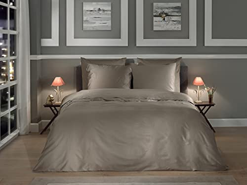 ZO! HOME Heckett and Lane Bettwäsche Punto 1 Bettwäsche 200x200cm mit 2 Kopfkissen 80x80cm 100% Baumwolle Mako-Satin Taupe-Grey