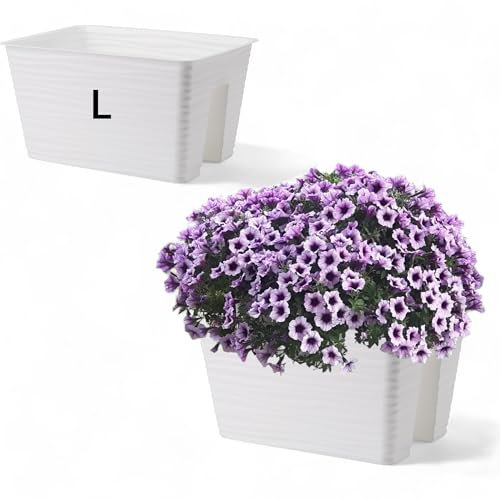 MELTOM Blumenkasten Balkonkasten Geländerkasten Balkontopf Wellen Gerillt Oberfläche (Weiß, L)