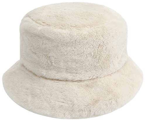 Mimfutu Winter Fischerhut Fluffy Bucket Hat für Damen Herren (Beige)