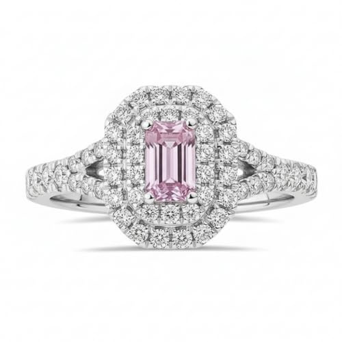 Juweliergift 925 Sterling Silber Doppel Halo Ring Erstellt Rosa Sapphire Edelstein Schmuck Ring für Frauen und Mädchen Größe: w