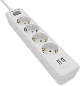 PHILIPS 4-Fach Steckdosenleiste - SPN3042WA/19-230V - Weiß - mit USB