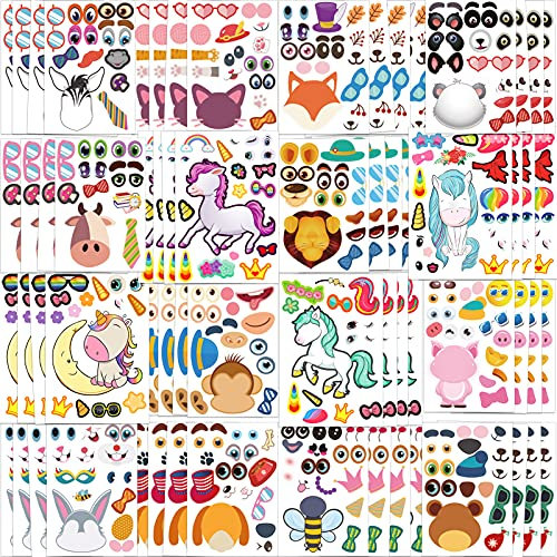 Zayvor 64 Blätter Mach-Ein-Gesicht-Sticker Set Mehrfach Aufklebbar Zeichentricktiermotive Kindern Machen Einen Aufkleber Für Kinder Sie Ihre Geburtstag Party Geschenk Mitgebsel Schule Belohnung