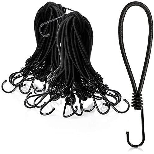 COM-FOUR® 50x Tenditori per teloni premium con ganci - tenditori in gomma per striscioni, poster, tende, teloni, padiglioni - stendi tende campeggio (50 pezzi - nero - 18 cm)
