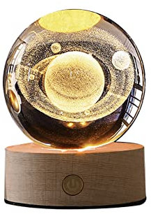 3D Kristall Ball Nachtlicht, Sonnensystem Glaskugel mit Ständer USB Aufladung Nachtlicht Lampe Geburtstag Weihnachts Geschenk für Kinderzimmer Jungen Mädchen Dekoration für Haus Büro Fotografie