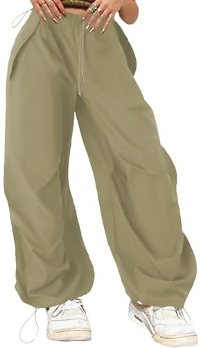 ONIRIKE Damen Fallschirmhose Kordelzug Elastische Taille Sweatpants Loose Baggy Y2K Cargo Pants Hose mit Taschen, Grün (Army Green), M
