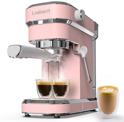 Laekerrt Professional Espresso Machine 20 Bar, Espresso Maker with Milk Frother Steam Wand, Stainless Steel Home Coffee Machines for Cappuccino and Latte, Gift for Women Wife Daughter or Mom, Pink