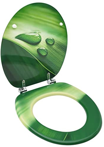 HOMIUSE Toilettensitz mit Deckel MDF Grün Wassertropfen Toilettendeckel Wc Sitz Klobrille Wc Deckel Toilettenbrille Toilet Seat Toiletten Deckel Familien, Restaurants Universell 42,5x35,8 cm