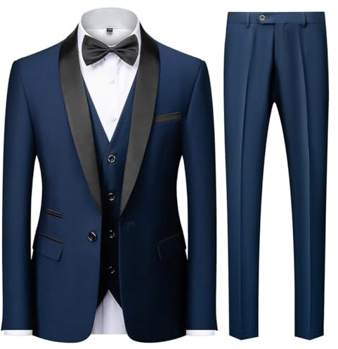 KUDMOL Men's 3-Piece Suit Slim Fit One Button Shawl Lapel Tuxedo Set