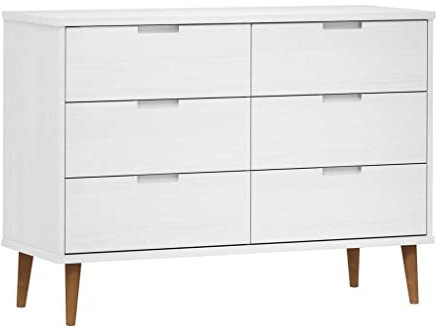vidaXL Schubladenschrank Schubladenkommode Kommode Aufbewahrungsschrank Beistellschrank Sideboard Schrank Weiß 113x40x80cm Massivholz Kiefer