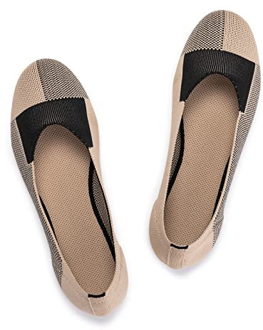 Women's Ballet Flats Slip On Knit Dress Shoes Pumps Shoes Round Toe Khaki