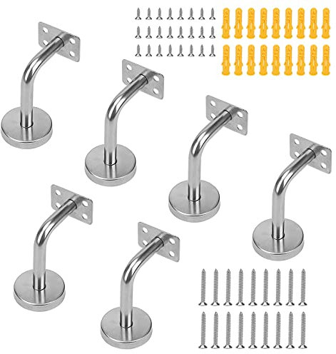 ZEONHAK 6 PCS Silver Handrail Brackets, 60 x 80mm Stainless Steel Bannister Brackets with Screws & Expansion Tubes