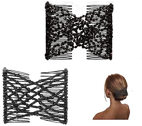 Rmeet Double-Row Perlen Haarkämme,2 PCS Perlenhaarkämme Kristallperlen Butterfly Kamm Haarkamm für Frauen Magische elastische Haarrutschen Stretch Doppelkämme Haarschmuck für Frauen Damen Mädchen
