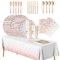 Rose Gold Party Tableware,114 Pcs Rose Gold Foil Dots Party Supplies Dinnerware Set, Party Tableware, Paper Cups Plates Napkins Tablecloth for Birthday/Anniversity/Baby Shower Party