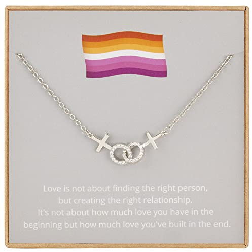flysclean LGBT Pride Rhinestone Silver Necklace - Lesbian Gift | LGBT Pride Necklace Gifts Rhinestone Silver Necklaces