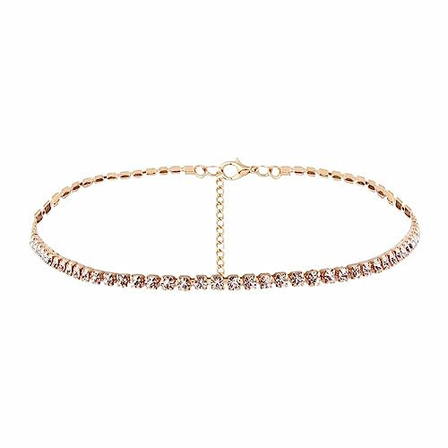 LEEQBCR - 1 Pcs Collana girocollo corta da donna con strass semplici e scintillanti, collana con diamanti a zirconia cubica, collana scintillante, gioielli sexy di moda, gioielli da donna, oro