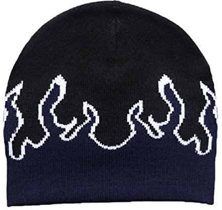 Y2K Beanie Flame Beanie Skullies Beanie Slouchy Beanie Knit Beanie Hat Flame Skull Cap Graphic Beanie Flame